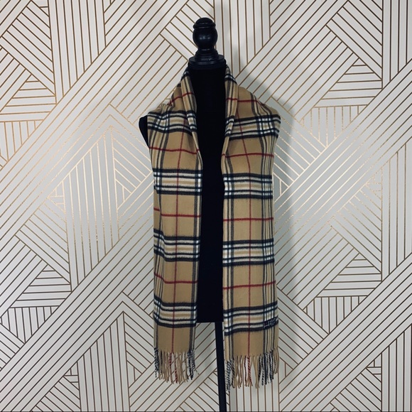 Accessories - Tan Plaid Fringe Scarf